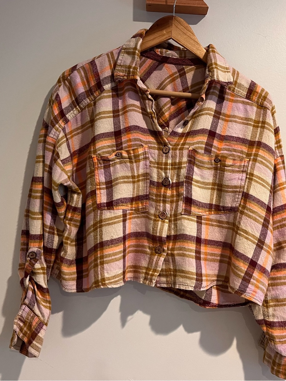 Intimately Free People Plaid Cropped XS Top Shirt Wrapped in Flannel Cozy Button